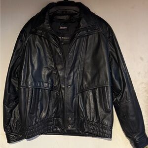 Wilson Black Bomber Jacket Genuine Leather